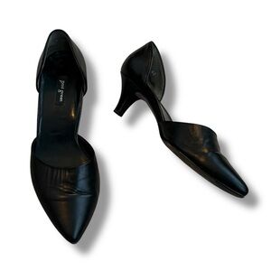 Paul Green Julia D'Orsay Kitten Heel Pumps Pointy Toe Black Leather UK4/US 6.5